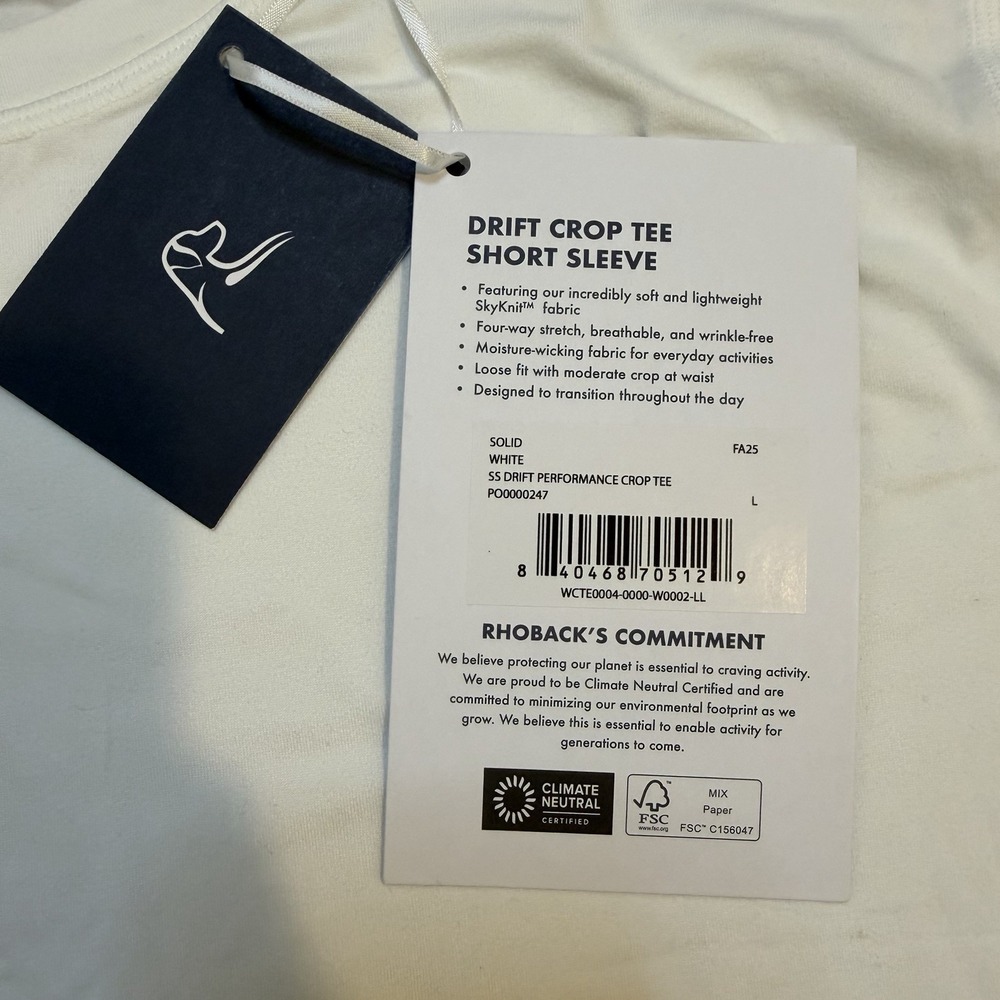 Rhoback Shirt Women's L White Short Sleeve Drift Crop Tee Performance Skyknit - Picture 4 of 7